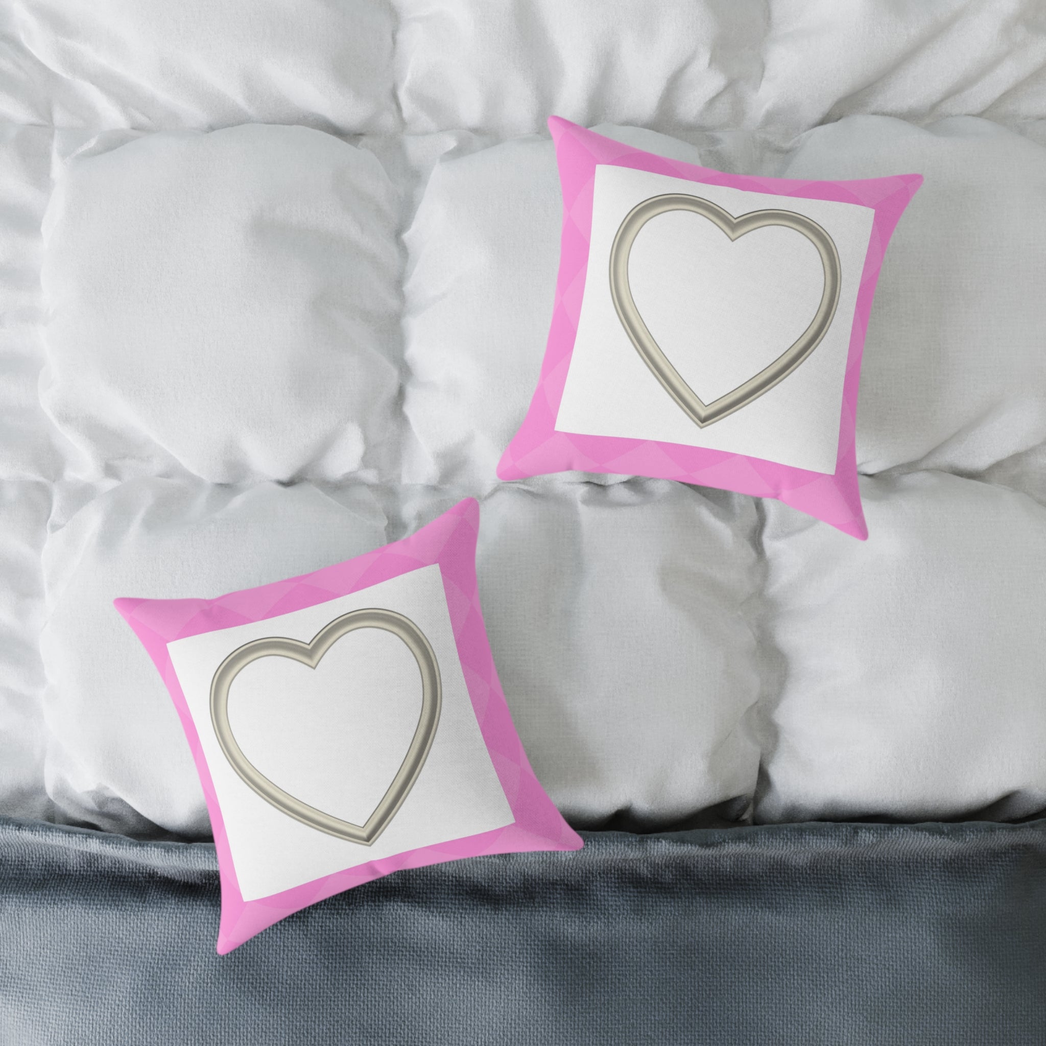 Heart Frame Square Pillow — Pink Accent Decorative Throw Pillow