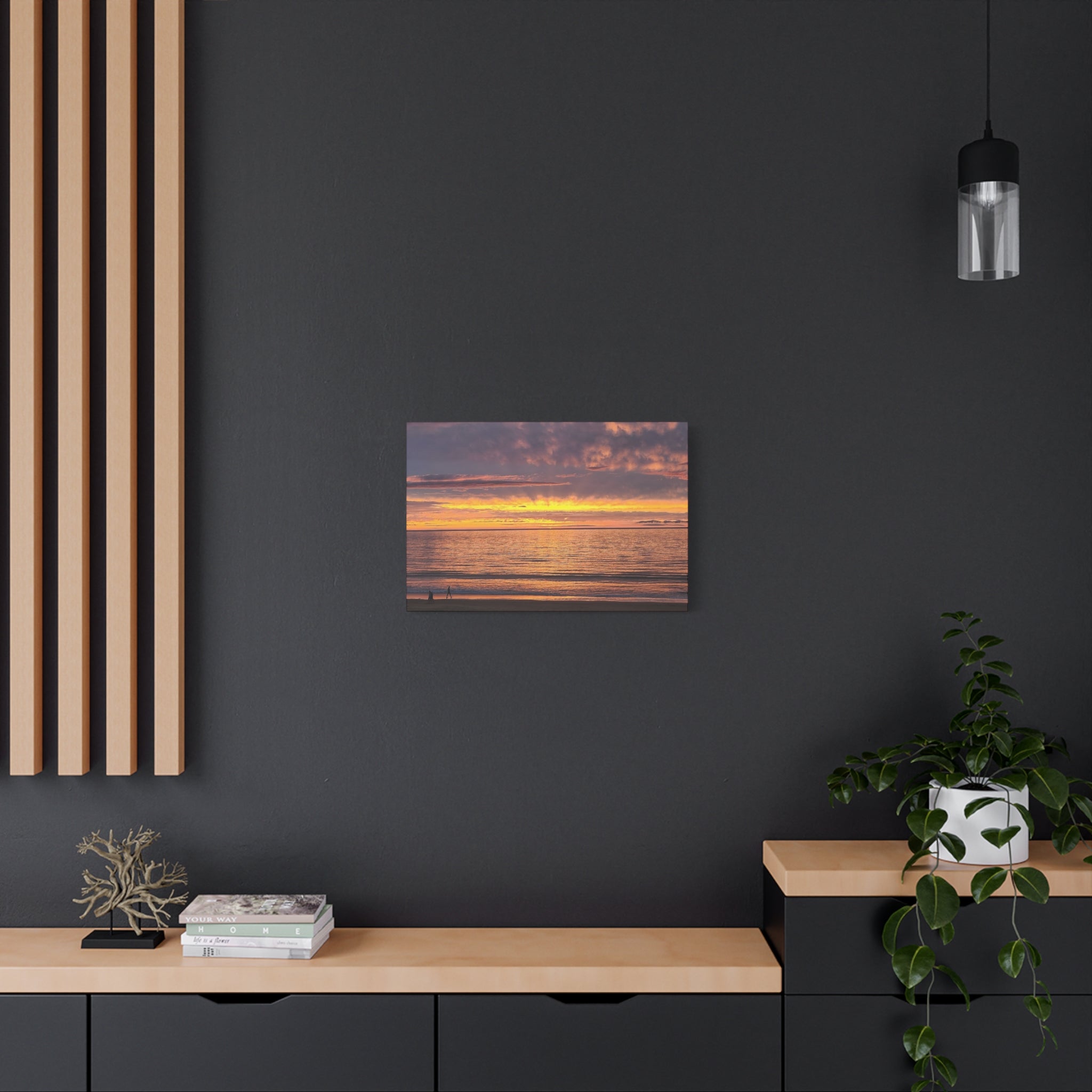 Relaxing Sunset Beach Canvas Wall Art — Golden Ocean Sunset Photography