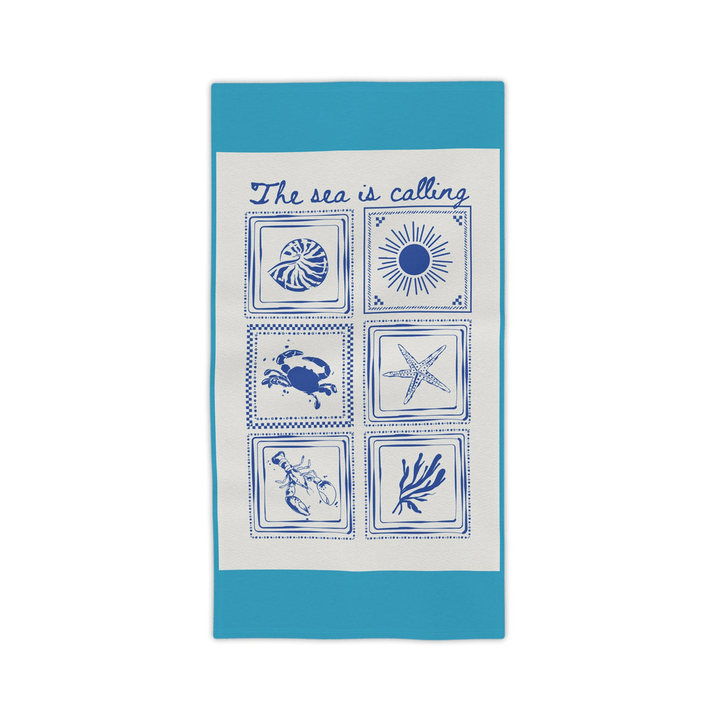 The Sea Is Calling Beach Towel – Nautical Shells & Starfish Beach Towel