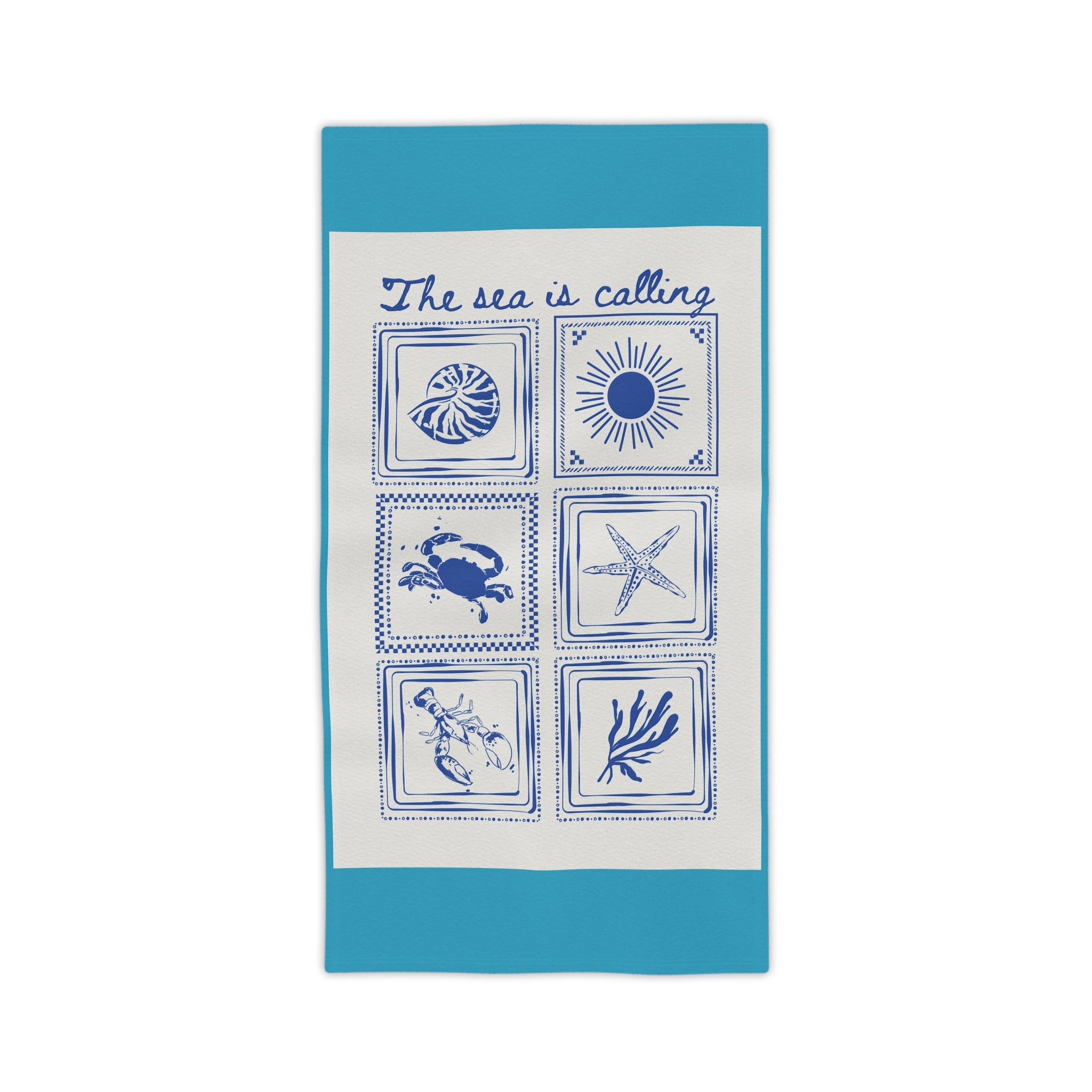 The Sea Is Calling Beach Towel – Nautical Shells & Starfish Beach Towel