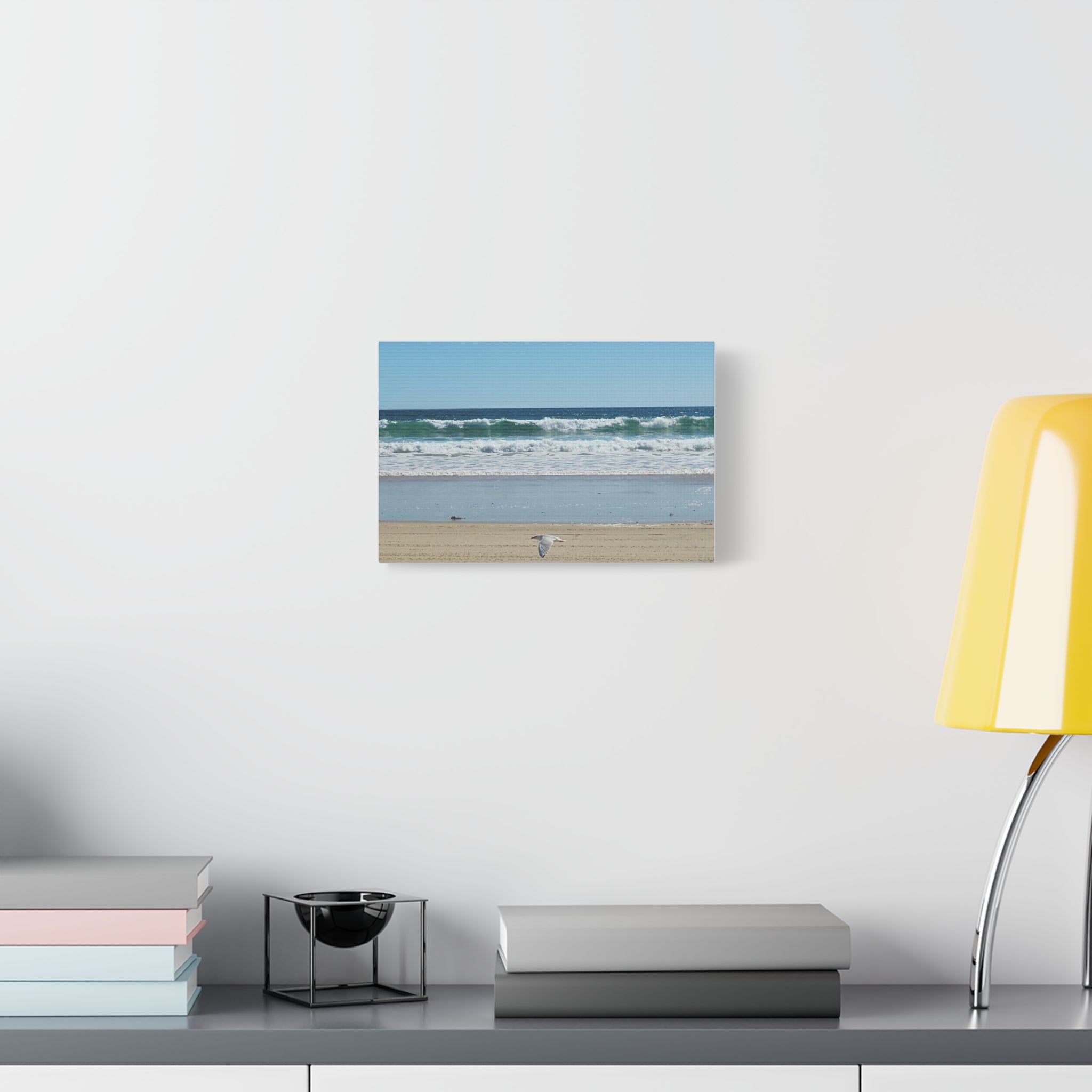 Seagull Beach Canvas Wall Art - Coastal Ocean Waves Photography