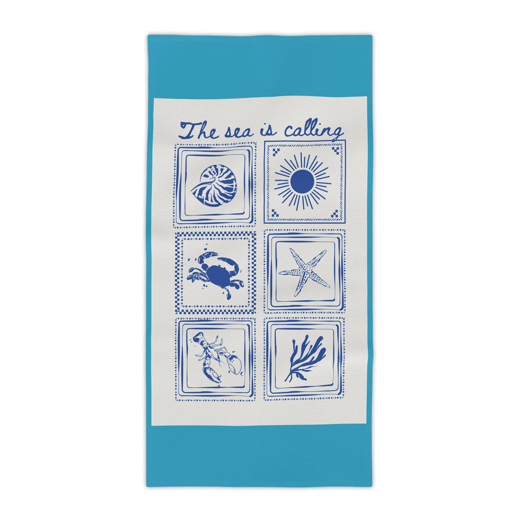 The Sea Is Calling Beach Towel – Nautical Shells & Starfish Beach Towel