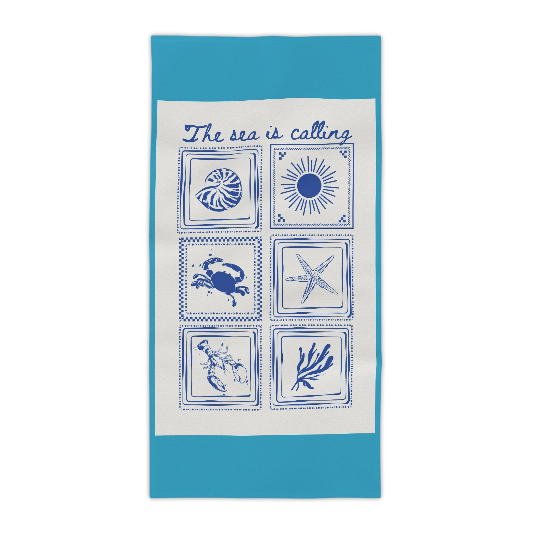 The Sea Is Calling Beach Towel – Nautical Shells & Starfish Beach Towel