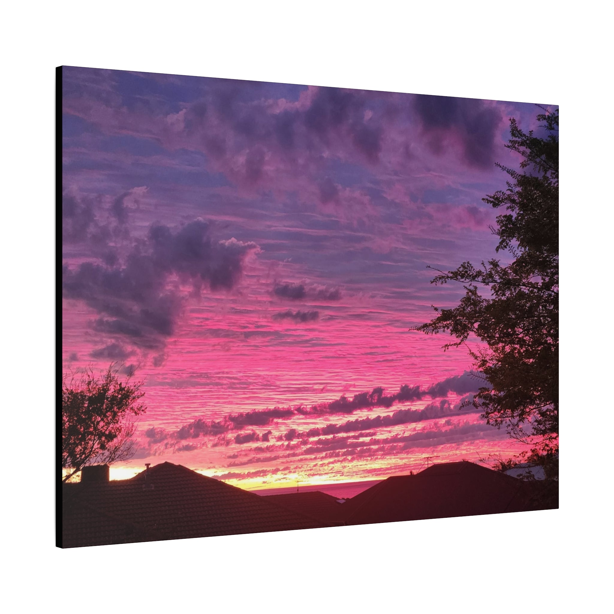 " Beyond the Rooftops" - Sunset Skyline Canvas Print — Pink & Purple Evening Wall Art (Matte Stretched 1.25")