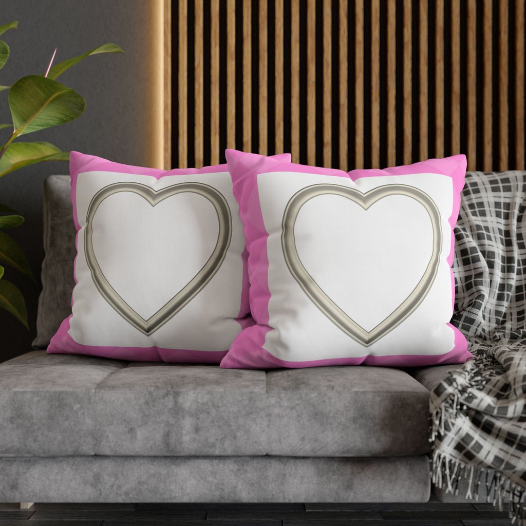 Pink Heart Frame Pillowcase — Square Decorative Throw Pillow Cover