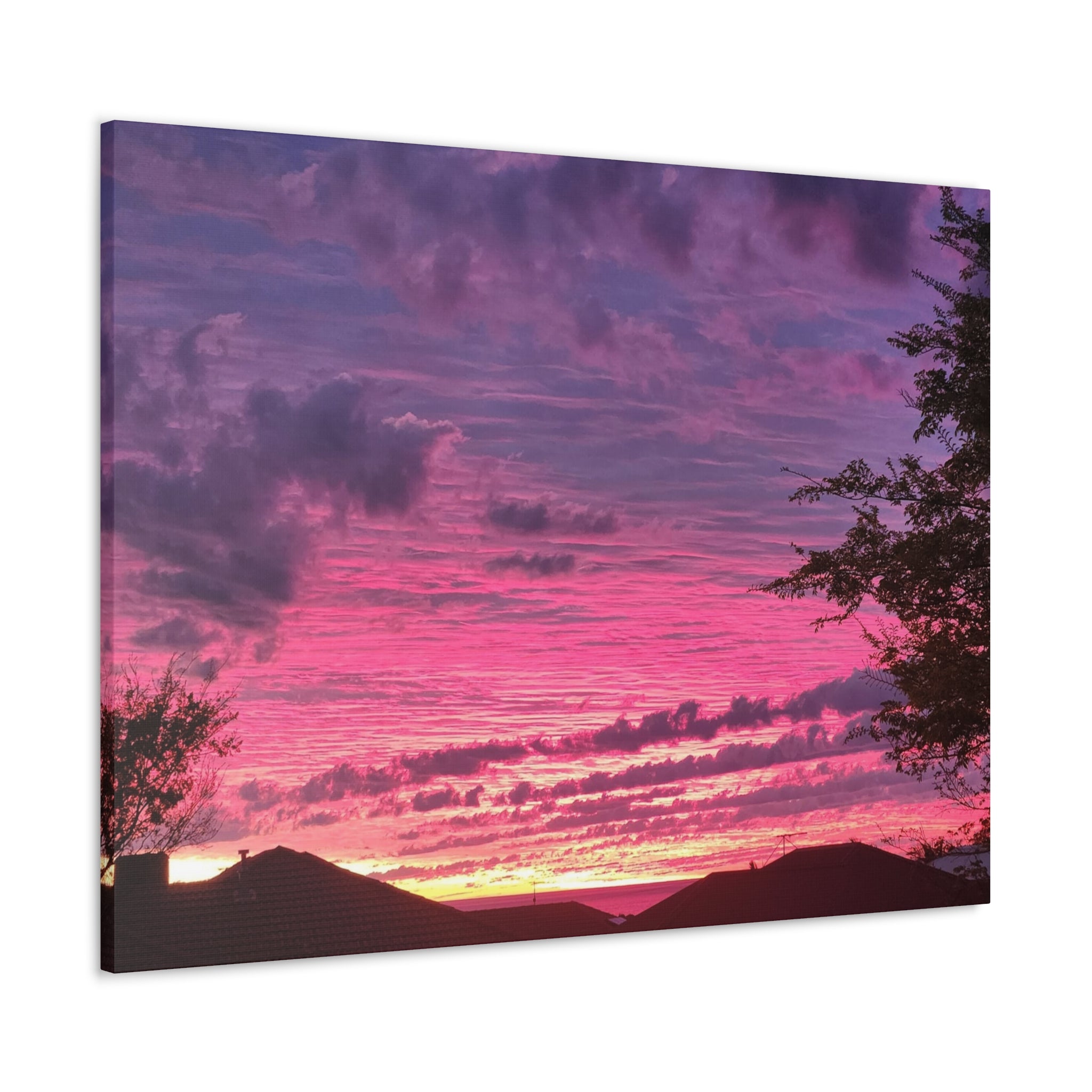 Pink Sunset Landscape Canvas Print - "Beyond the Rooftops"