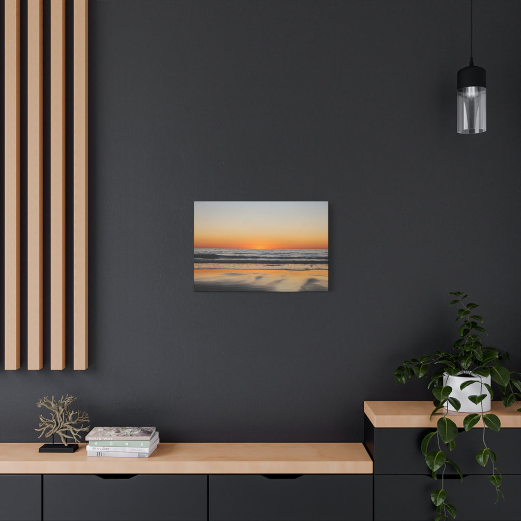 Relfective Ocean Sunset Beach Canvas Wall Art – Tranquil Ocean Sunset Landscape Print
