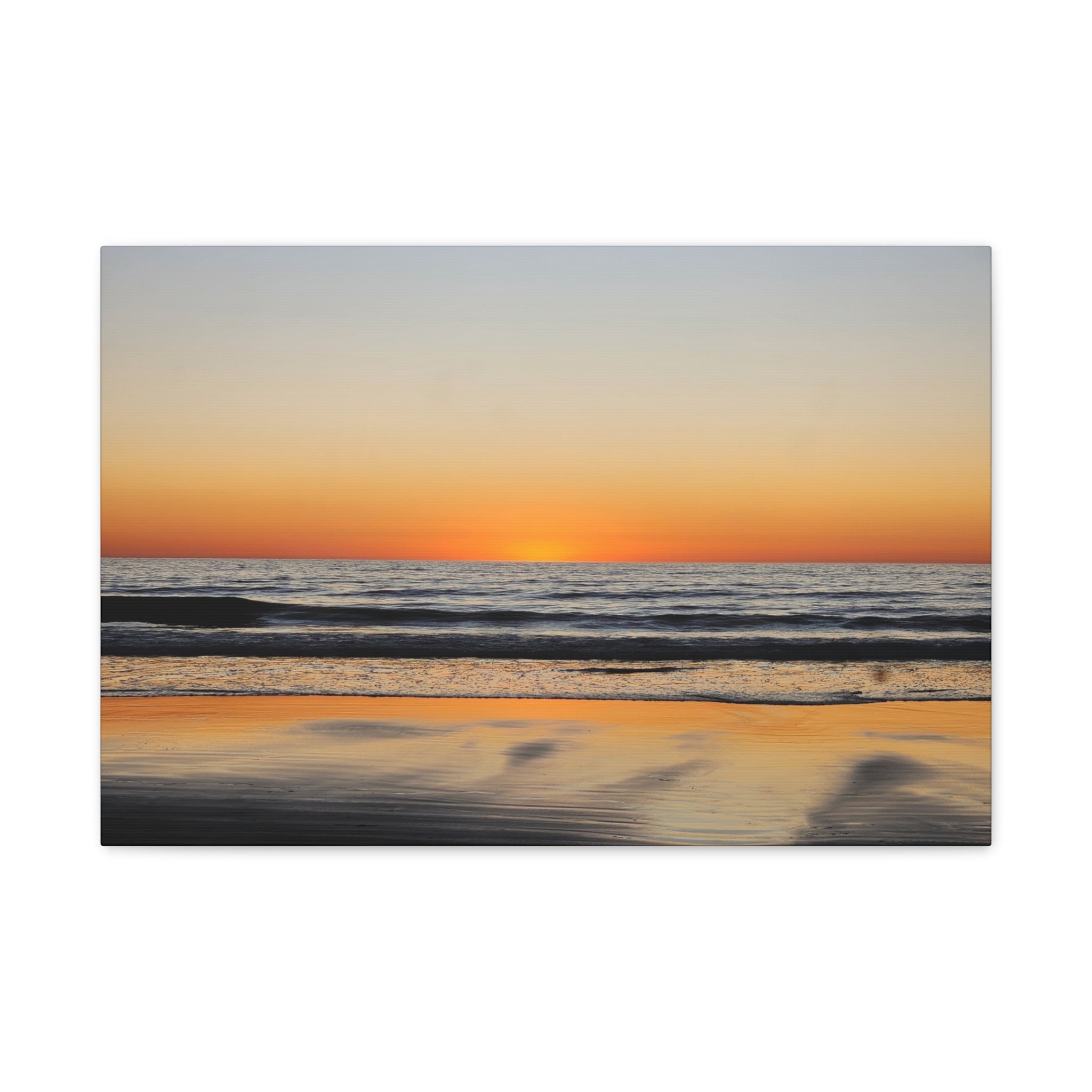 Relfective Ocean Sunset Beach Canvas Wall Art – Tranquil Ocean Sunset Landscape Print
