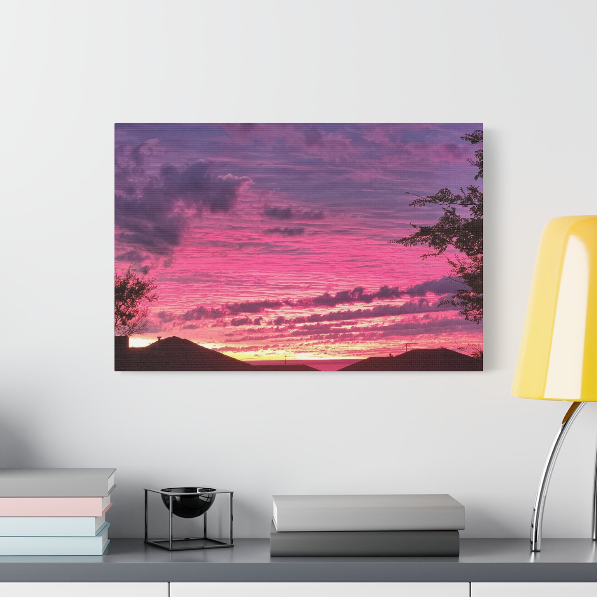 Pink Sunset Landscape Canvas Print - "Beyond the Rooftops"