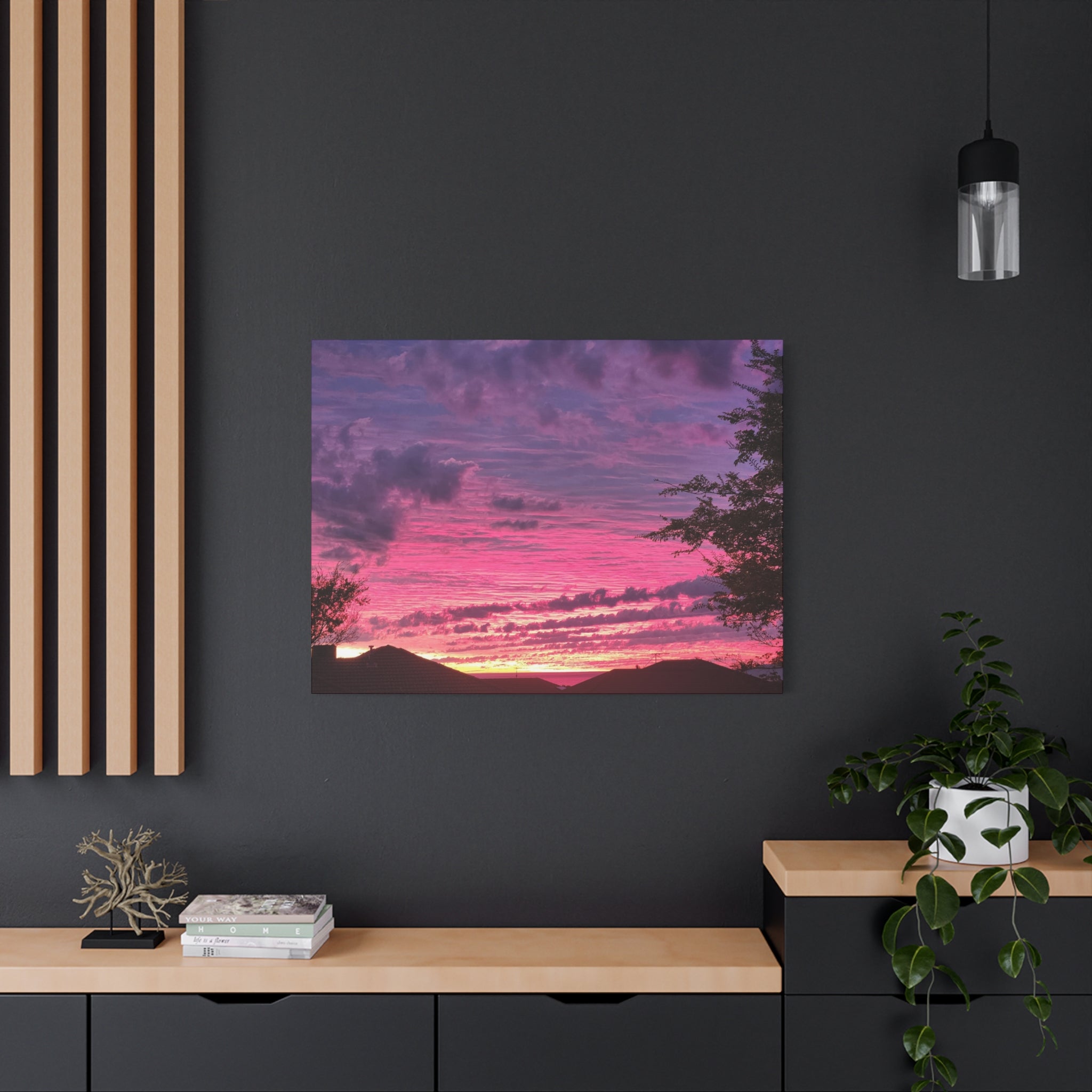 Pink Sunset Landscape Canvas Print - "Beyond the Rooftops"