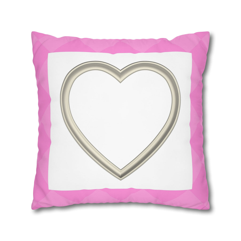 Pink Heart Frame Pillowcase — Square Decorative Throw Pillow Cover
