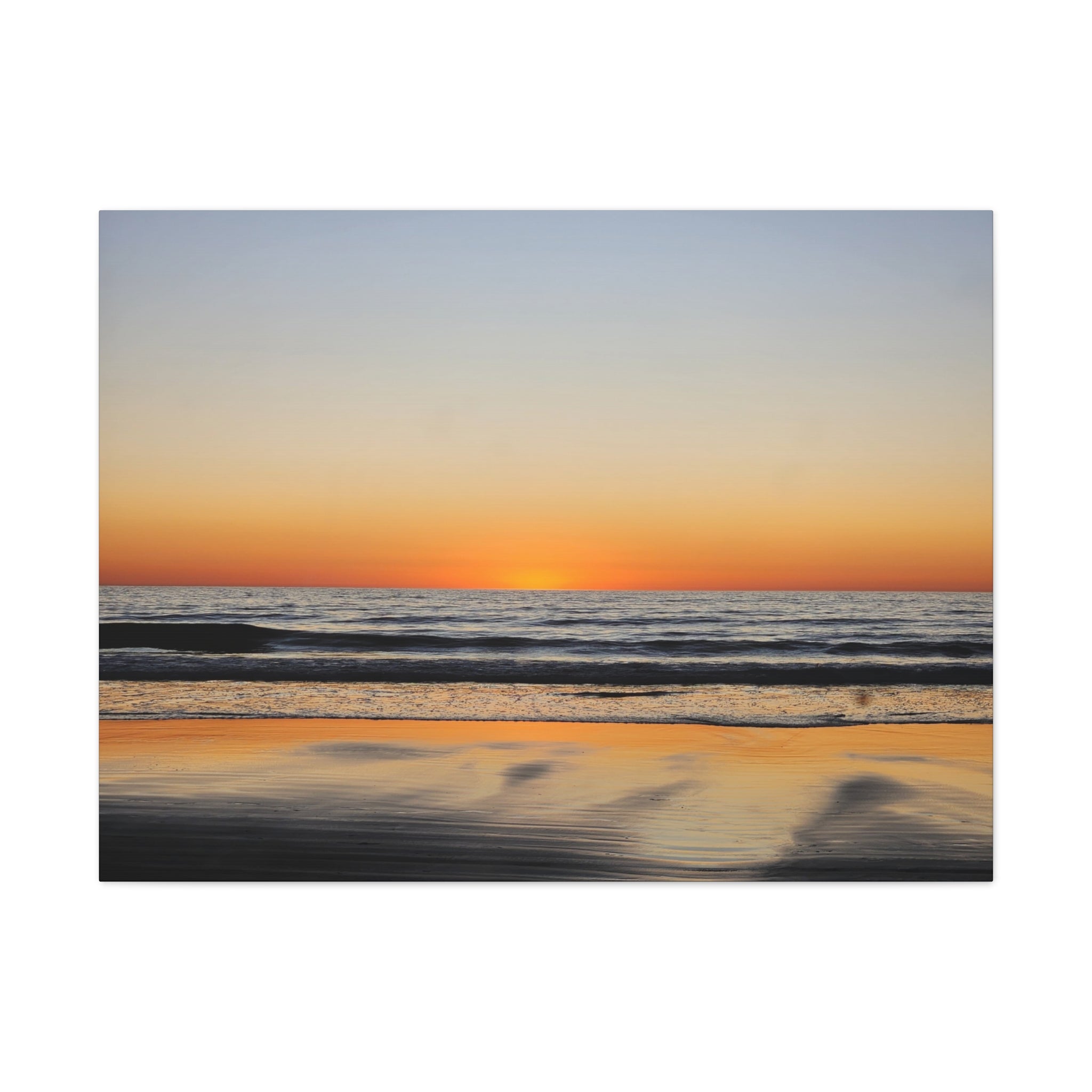 Relfective Ocean Sunset Beach Canvas Wall Art – Tranquil Ocean Sunset Landscape Print