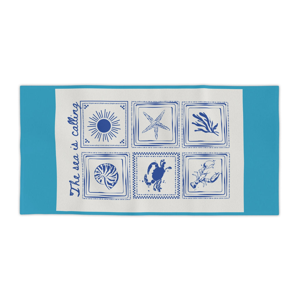 The Sea Is Calling Beach Towel – Nautical Shells & Starfish Beach Towel