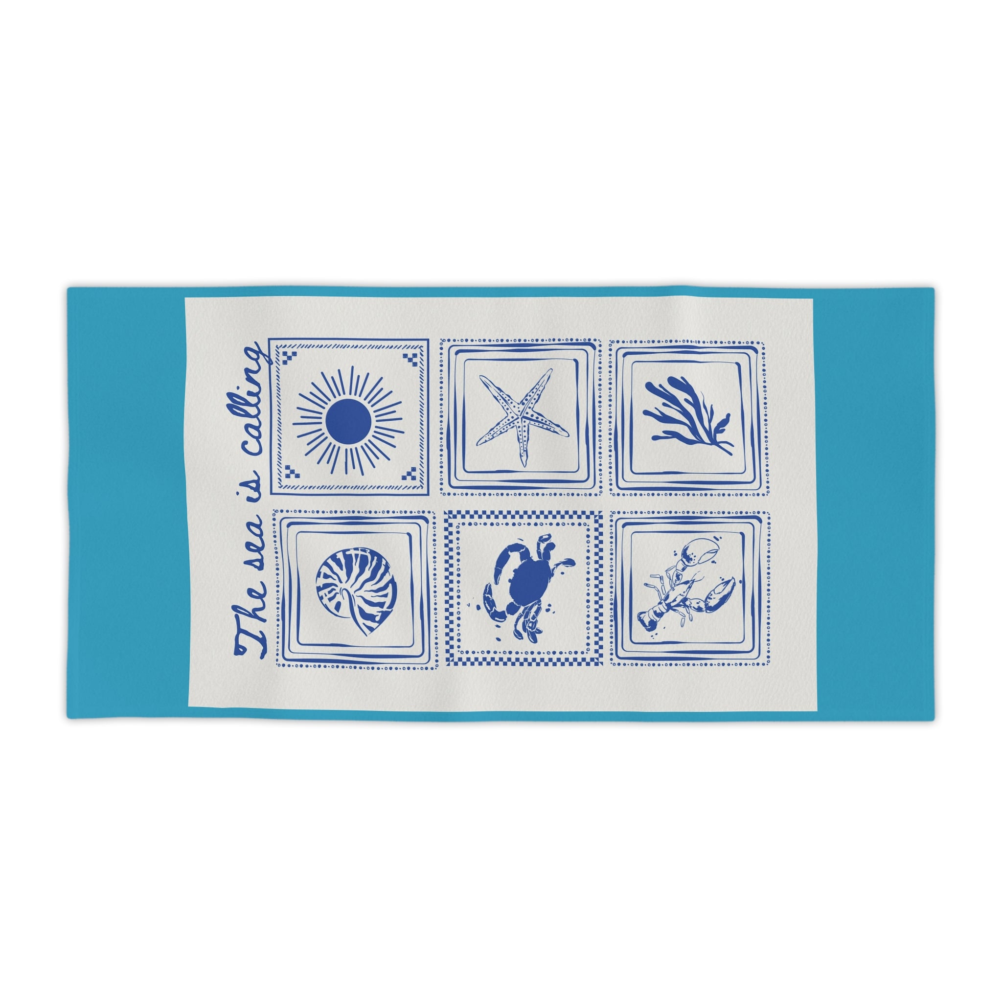 The Sea Is Calling Beach Towel – Nautical Shells & Starfish Beach Towel
